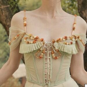 NWT Lacemade Tinker Bell Corset Green Sheer Top M Fairy Boho Victorian Coquette